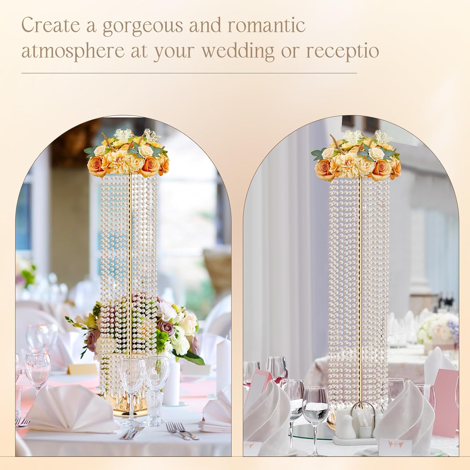 Geetery Luxurious Crystal Flower Stands - Set of 6, 35.4 Inch Tall Metal Wedding Centerpieces and Home Decor
