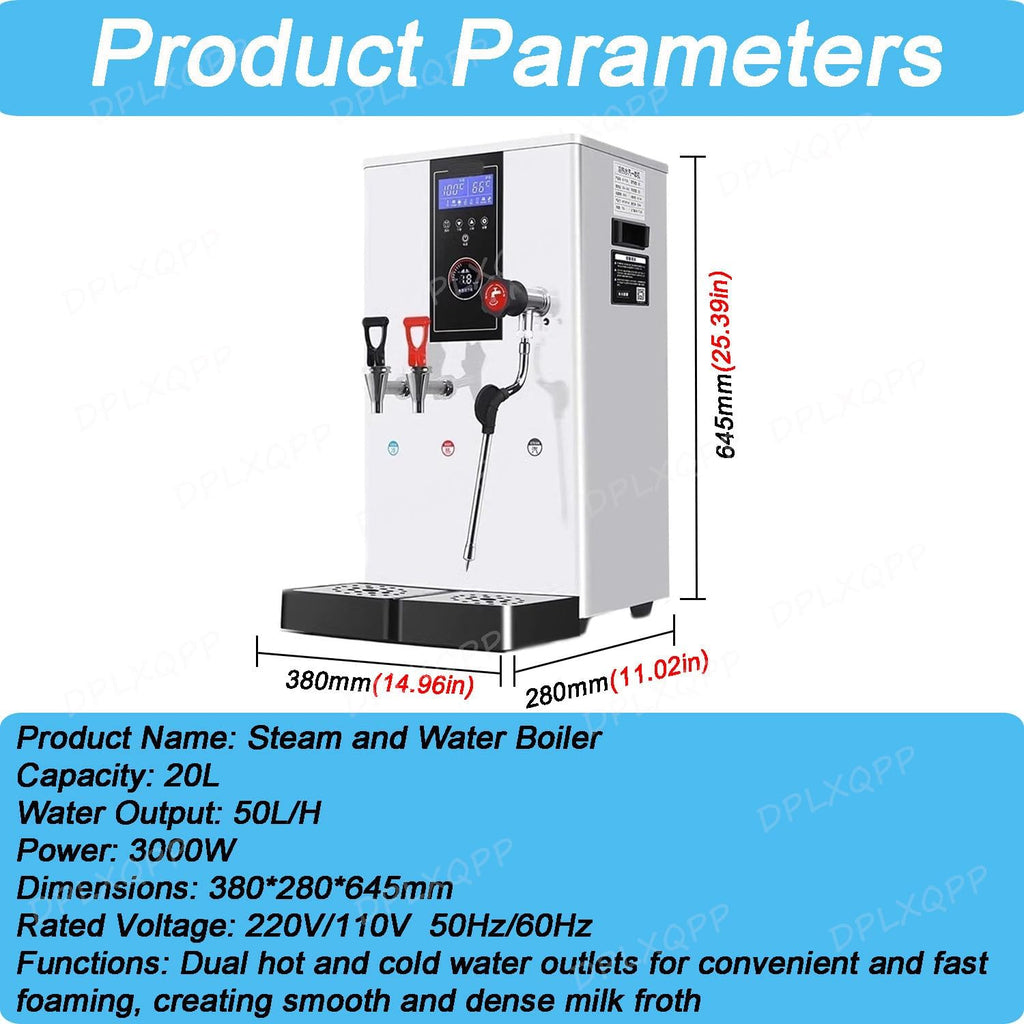 Commercial Grade Milk Frother and Hot Water Dispenser,304 Stainless Steel Inner Tank,Auto Pressure Relief,Anti-Scald Handles,LED Temperature Display,50l/H High Efficiency for Professional Use White