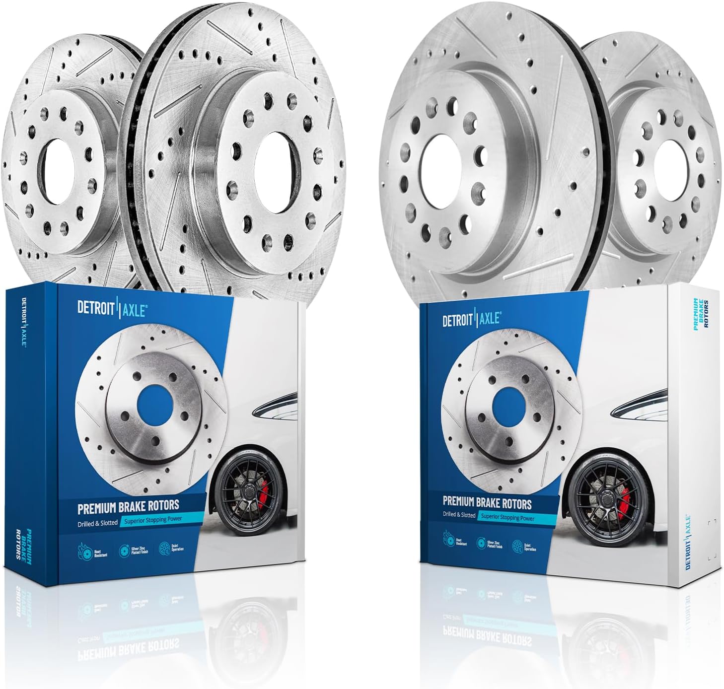Detroit Axle - 4pc Brake Rotors for 2017-2025 Cadillac XT5, 2020-2025 XT6, 2018-2020 Buick Enclave, Drilled and Slotted Disc Brake Rotors Replacement : 13.58' inch Front and 12.40' inch Rear Rotors