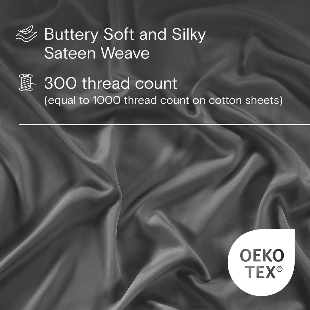 Sijo AiryWeight Tencel Sheet Set, 100% Lyocell Derived from Eucalyptus, Buttery Soft, Architectural Digest Best Cooling Sheets Winner - 4pc - 2 Pillowcases 1 Fitted 1 Top (Storm, Queen)