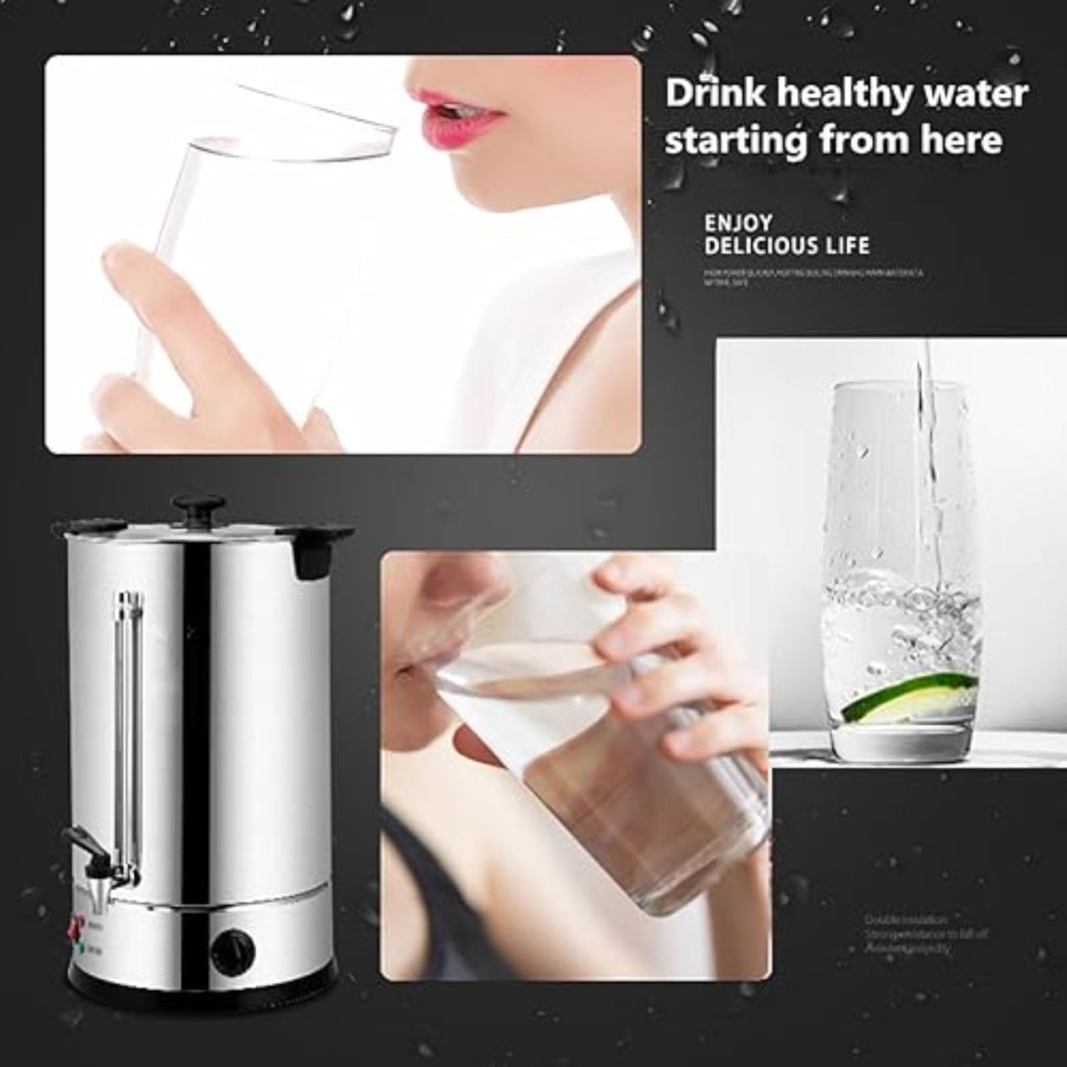 Electric Tea Urn,40L Commercial Stainless Steel Hot Water Urn Cateurn with Tap, Insulated Bucket for Coffee Water Milk,25L