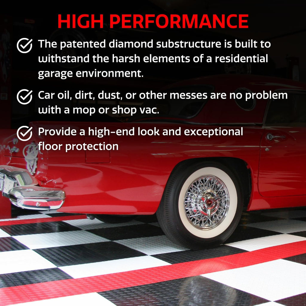 Big Floors RaceDeck Garage Floor Tiles, Interlocking Garage Flooring, Diamond Plate Pattern Heavy-Duty Copolymer Modular Tile (Alloy, 48 Pack of Tiles, 48 Sq Ft)