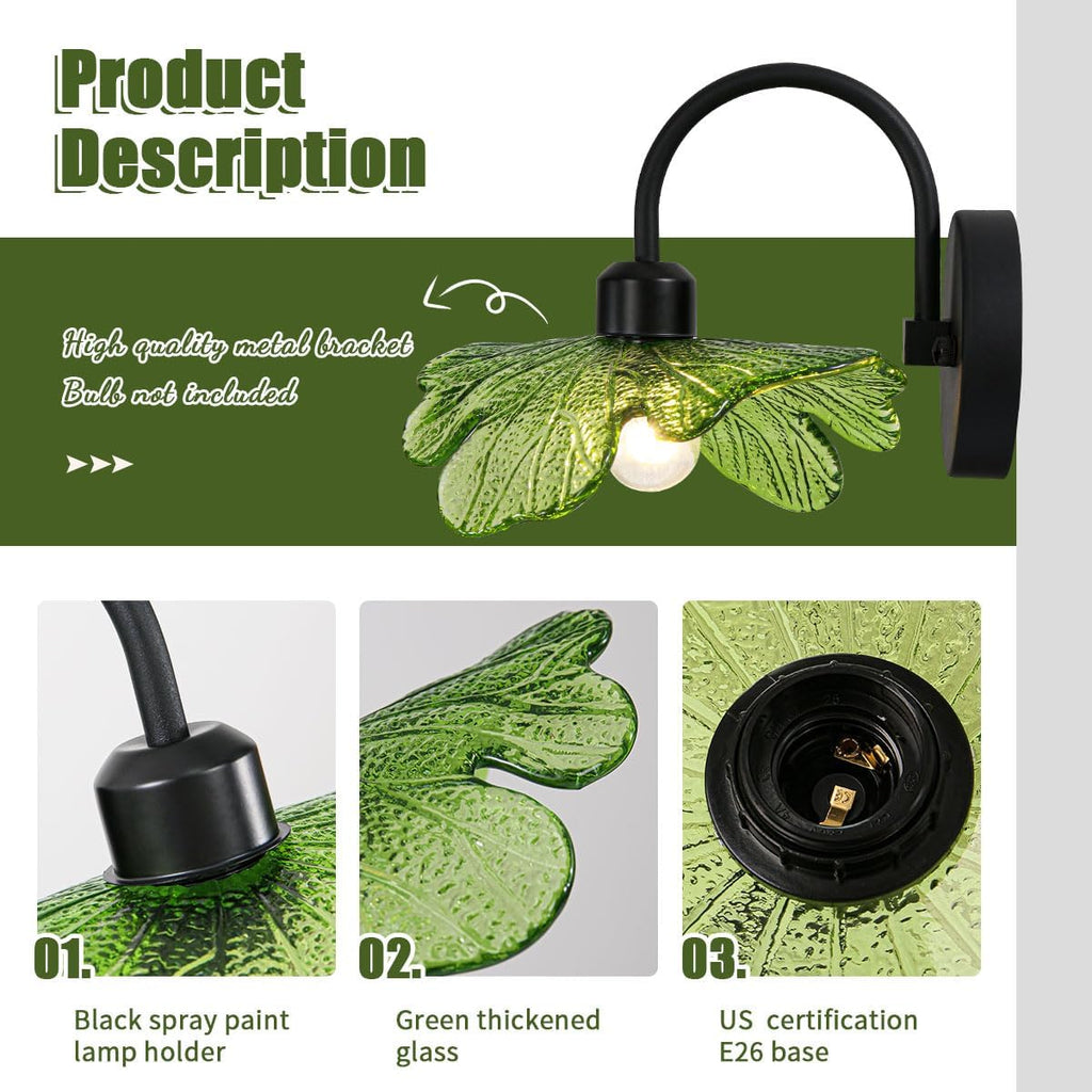 Matte Black Vanity Lighting Fixture Bathroom Wall Sconce Set of 2 Vintage Wall Sconce Lights Wall Lamp with Green Glass Shade Bathroom Vanity Light Over Mirror for Bedroom Hallway Living Room