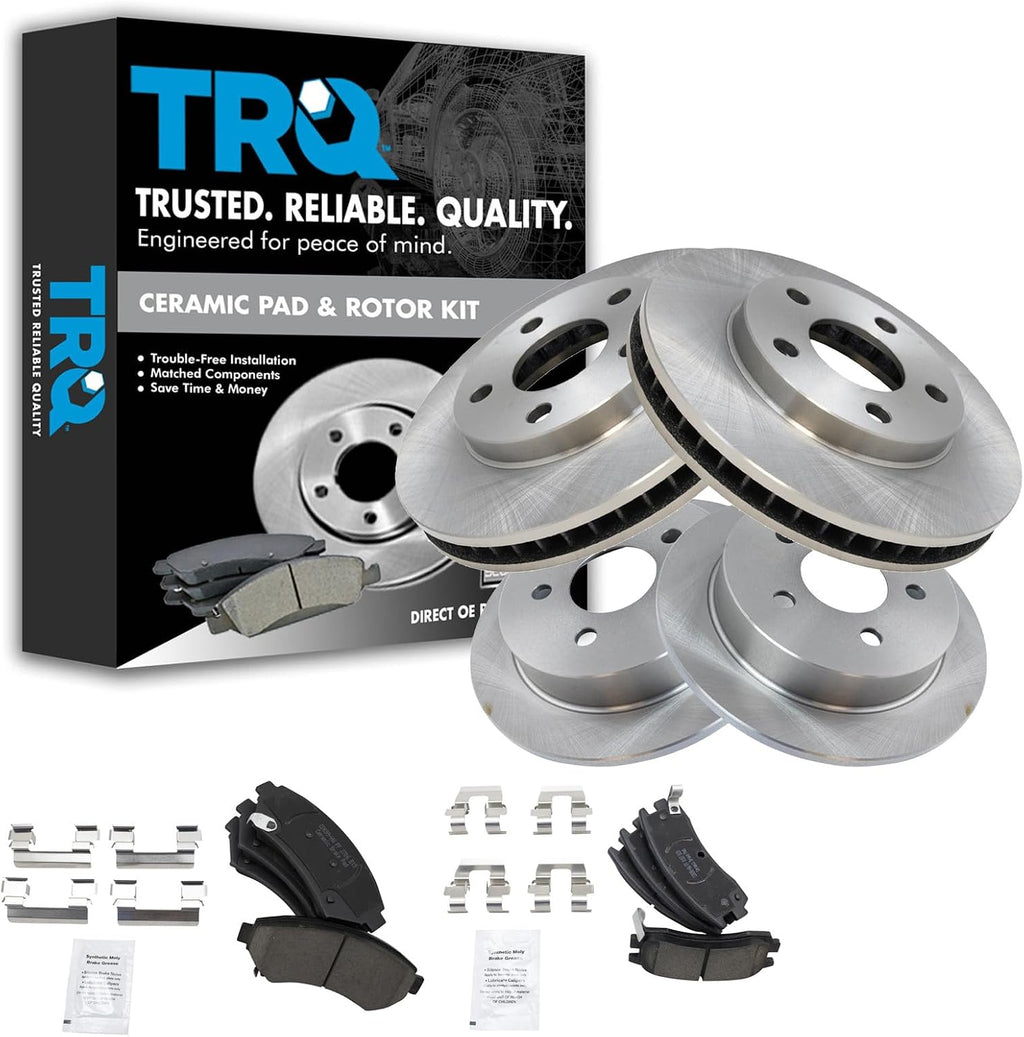 TRQ Front and Rear Ceramic Brake Pad and Rotor Set Compatible with 97-04 Buick Regal 97-03 Pontiac Grand Prix 00-02 Oldsmobile Intrigue 98-99 Oldsmobile Intrigue with 278mm Diameter Front Rotors