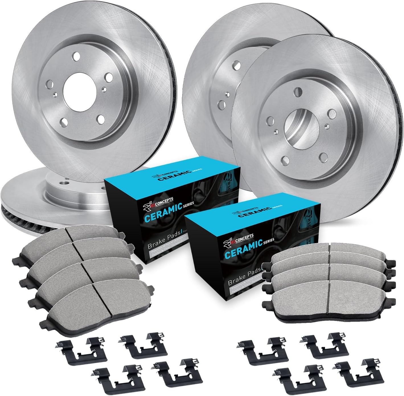 R1 Concepts Front and Rear Brake Kit Fits 2015-2020 Kia Sorento| Ceramic Pads, Blank Rotors| Hardware| 12.6' Front & 12.0' Rear