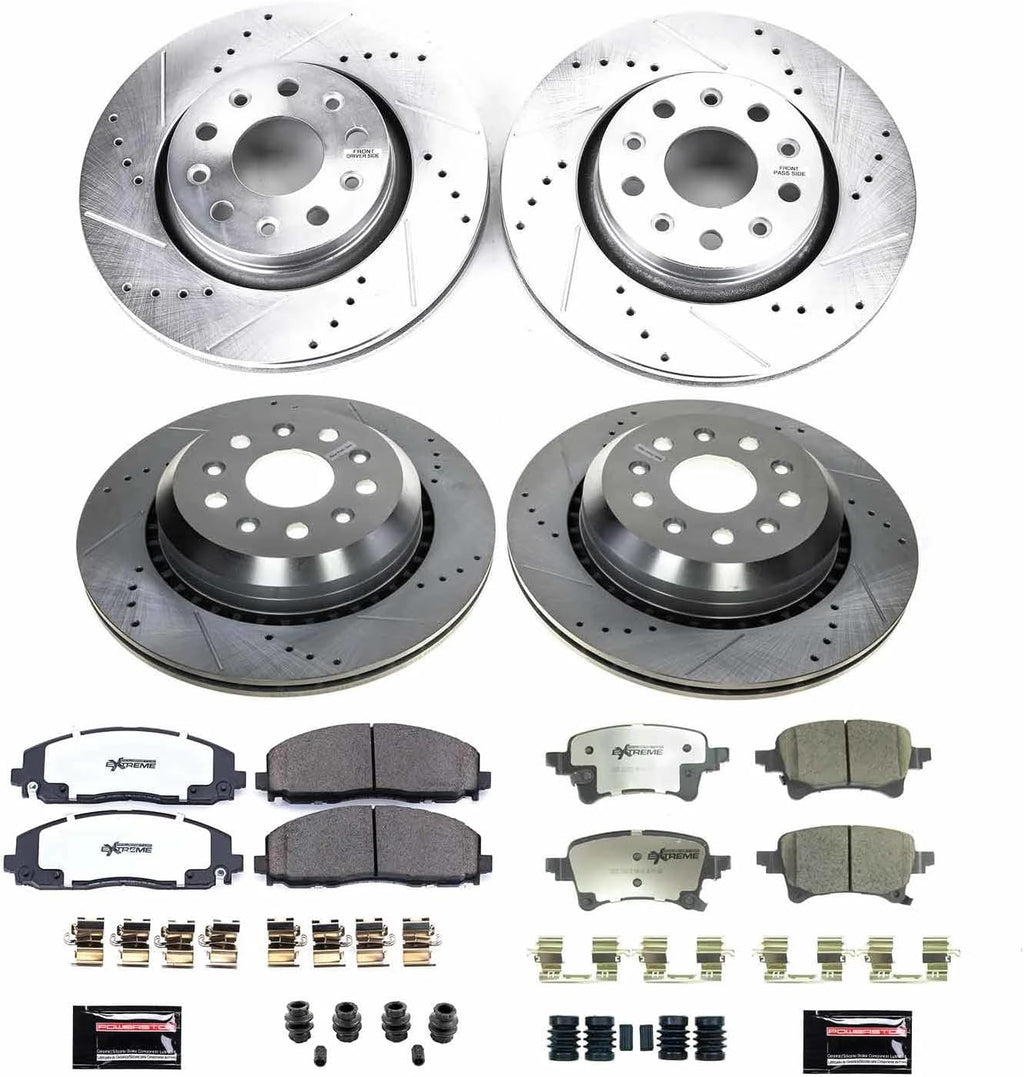 PowerStop Front & Rear Brake Kit For Jeep Gladiator 2020-23 | Jeep Wrangler 2021-22 - Truck & Tow Carbon Fiber Ceramic Brake Pads + Drilled & Slotted Rotors Upgrade, K8509-36