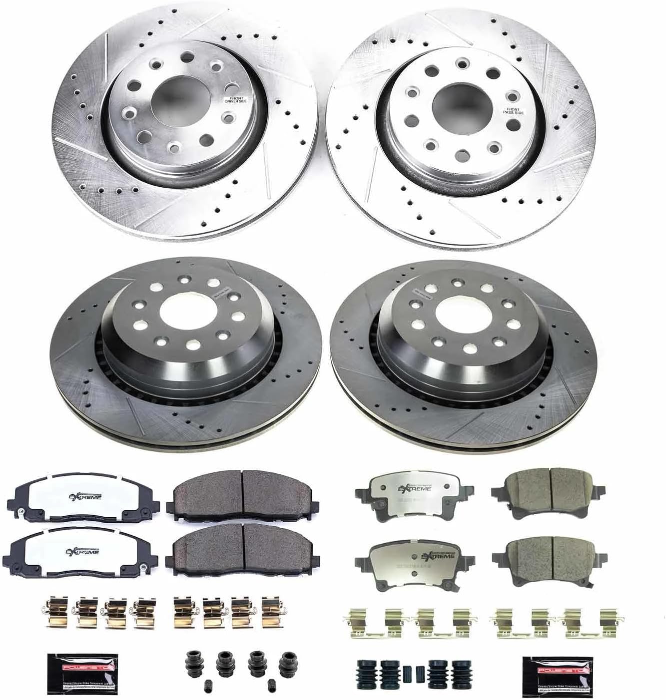 PowerStop Front & Rear Brake Kit For Jeep Gladiator 2020-23 | Jeep Wrangler 2021-22 - Truck & Tow Carbon Fiber Ceramic Brake Pads + Drilled & Slotted Rotors Upgrade, K8509-36