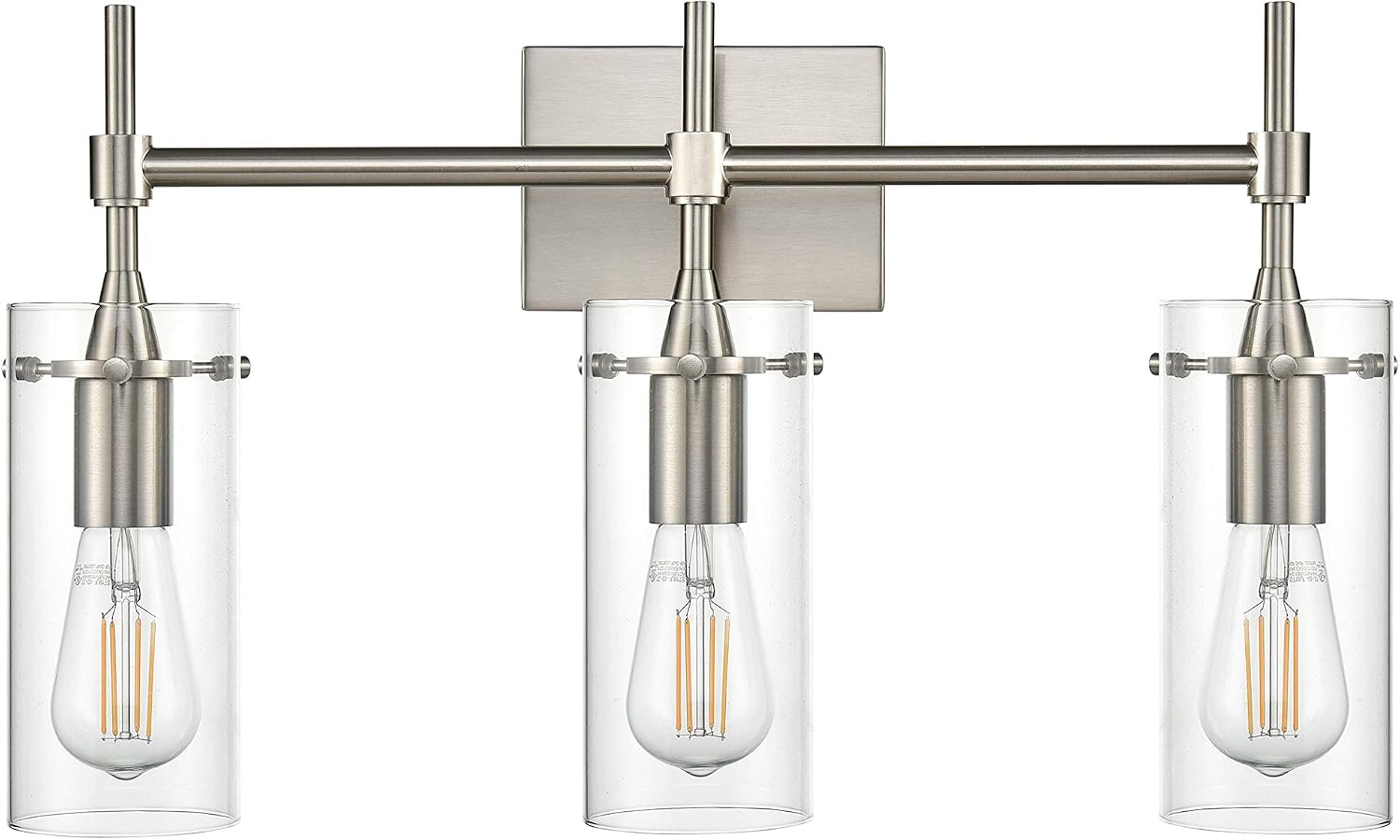 Linea di Liara Effimero Modern Farmhouse Bathroom Vanity Lights Fixtures 3 Lights Over Mirror Brushed Nickel Vanity Lights For Bathroom Light Fixtures Industrial Lighting Clear Glass Covers, UL Listed