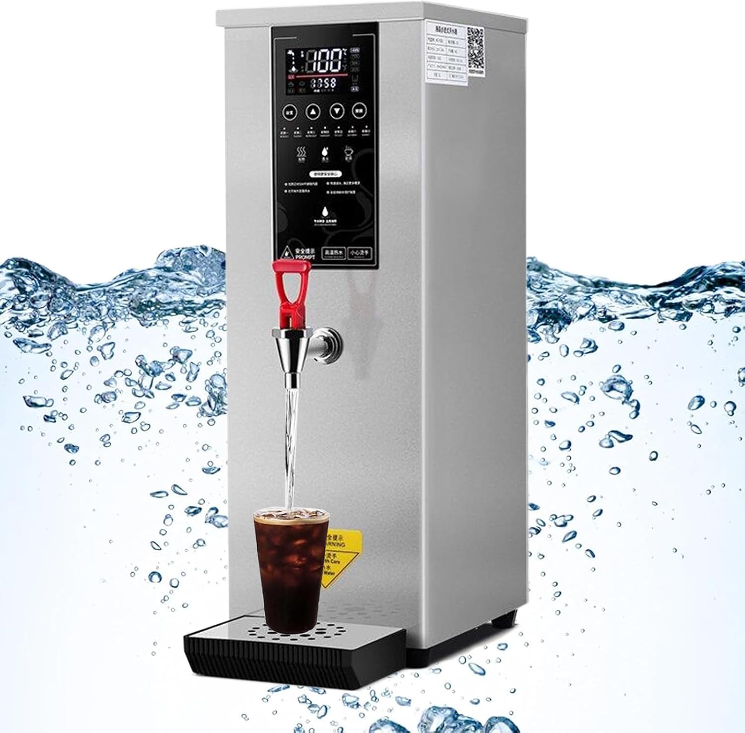 Step-Heating Commercial Hot Water Dispenser, 3000W Water Boilers for Tea Making, 25L Countertop Boiling Water Machine for Coffee, Milk Tea Shops,Silver