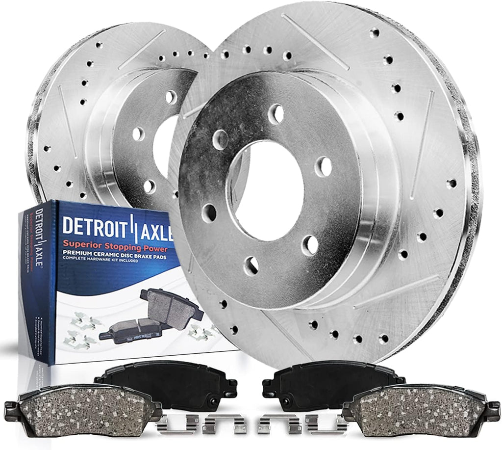Detroit Axle - Front Brake Kit for 10-21 Lincoln Navigator Ford Expedition 10-20 F-150 2011 2012 2013 2014 2015 2016 2017 2018 2019, Drilled Slotted Disc Brake Rotors Ceramic Brakes Pads Replacement