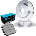 R1 Concepts Rear Brake Kit Fits 2007-2018 Jeep Wrangler| Ceramic Brake Pads and Drilled Slotted Brake Rotors| 12.4' Rear