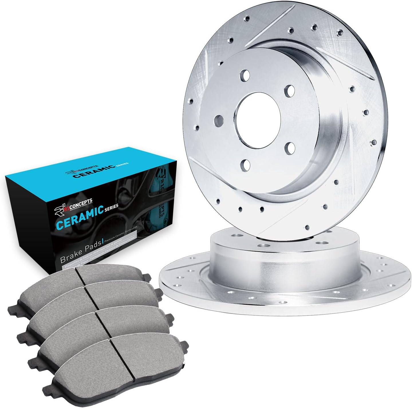 R1 Concepts Rear Brake Kit Fits 2007-2018 Jeep Wrangler| Ceramic Brake Pads and Drilled Slotted Brake Rotors| 12.4' Rear