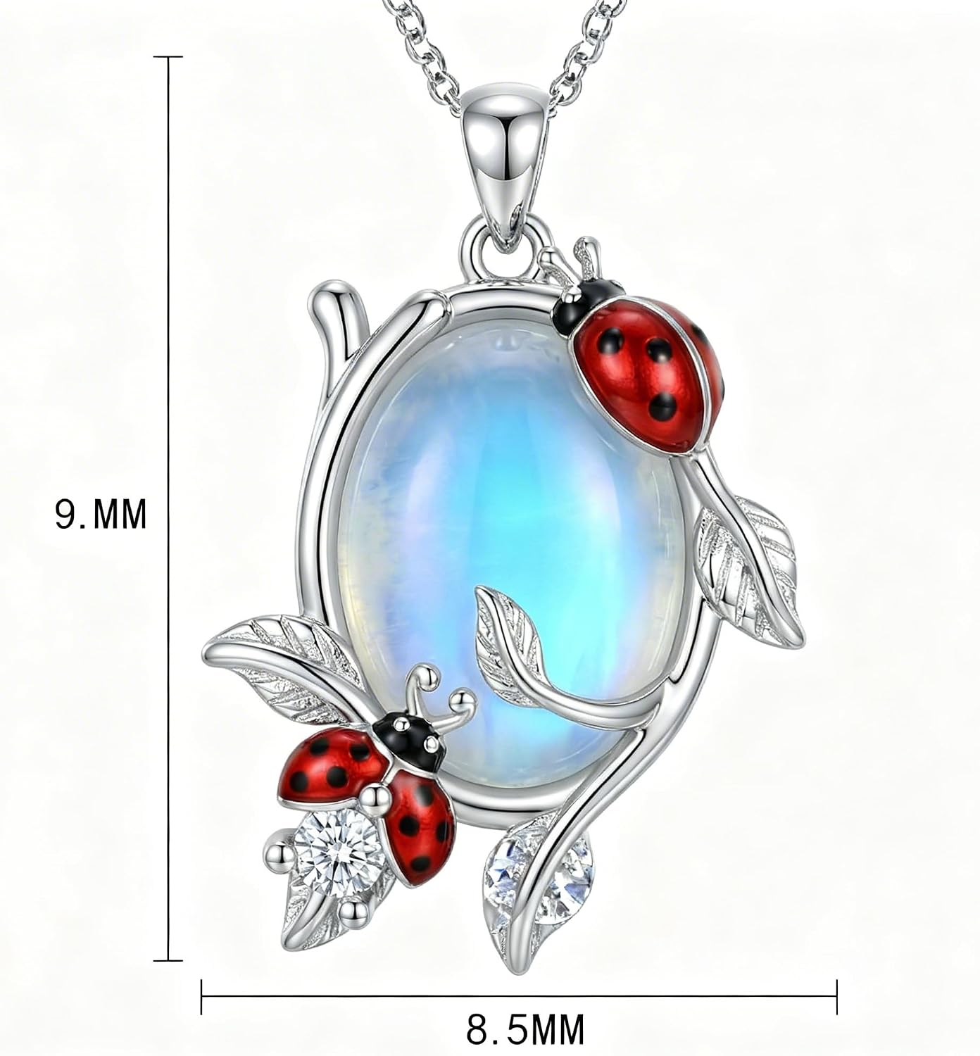 Moonstone Ladybug Necklace for Women 925 Sterling Silver Moonstone Pendant Nature Inspired Lucky Jewelry Gift for Mom Daughter Wife