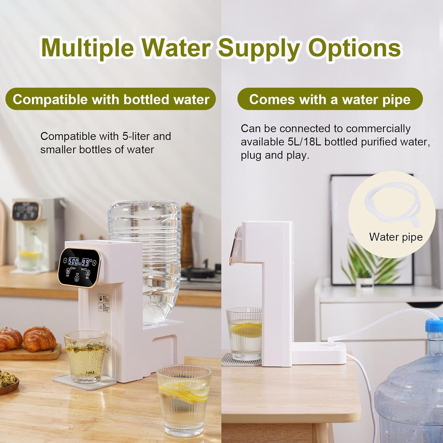 Instant Hot Water Dispenser Countertop, Portable 2000 W Fast Heating Water Boiler, LED Touch Screen, with 3L Detachable Water Tank, for Homes Offices Schools Dormitories