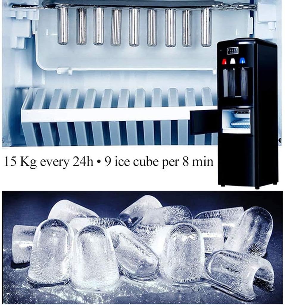 Ice Making Machine 2 in 1 Cold Bottled Water Cooler Hot & Cold Water Dispenser with Ice Maker Hot, Child Safety Lock - Makes 15kg Daily - Ideal for Offices