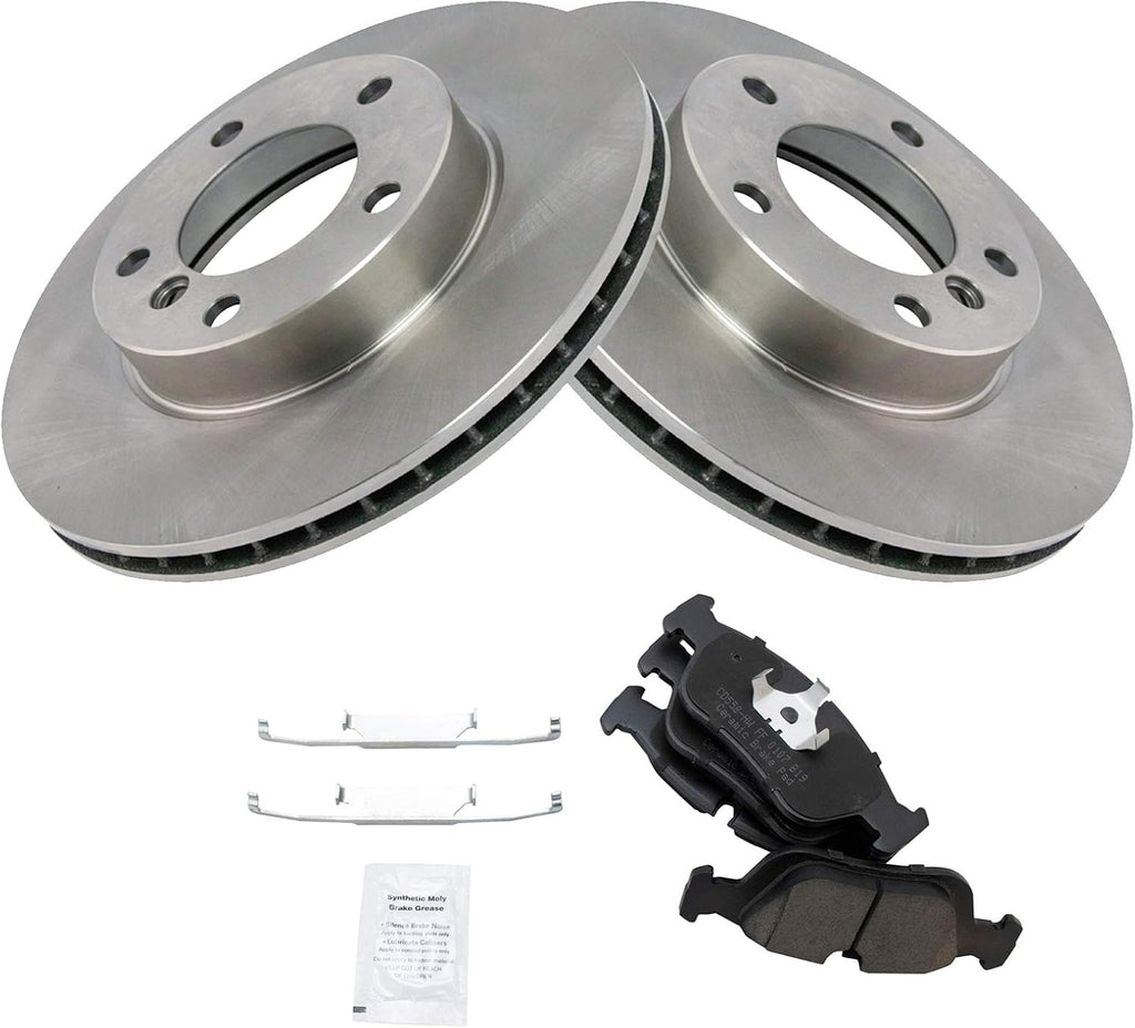 TRQ Front Brake Pad and Rotor Set Ceramic Compatible with 1992-1998 BMW 318i 1993-1997 318is 1992-1995 325i 325is 1996-1998 328i 1996-1999 328is