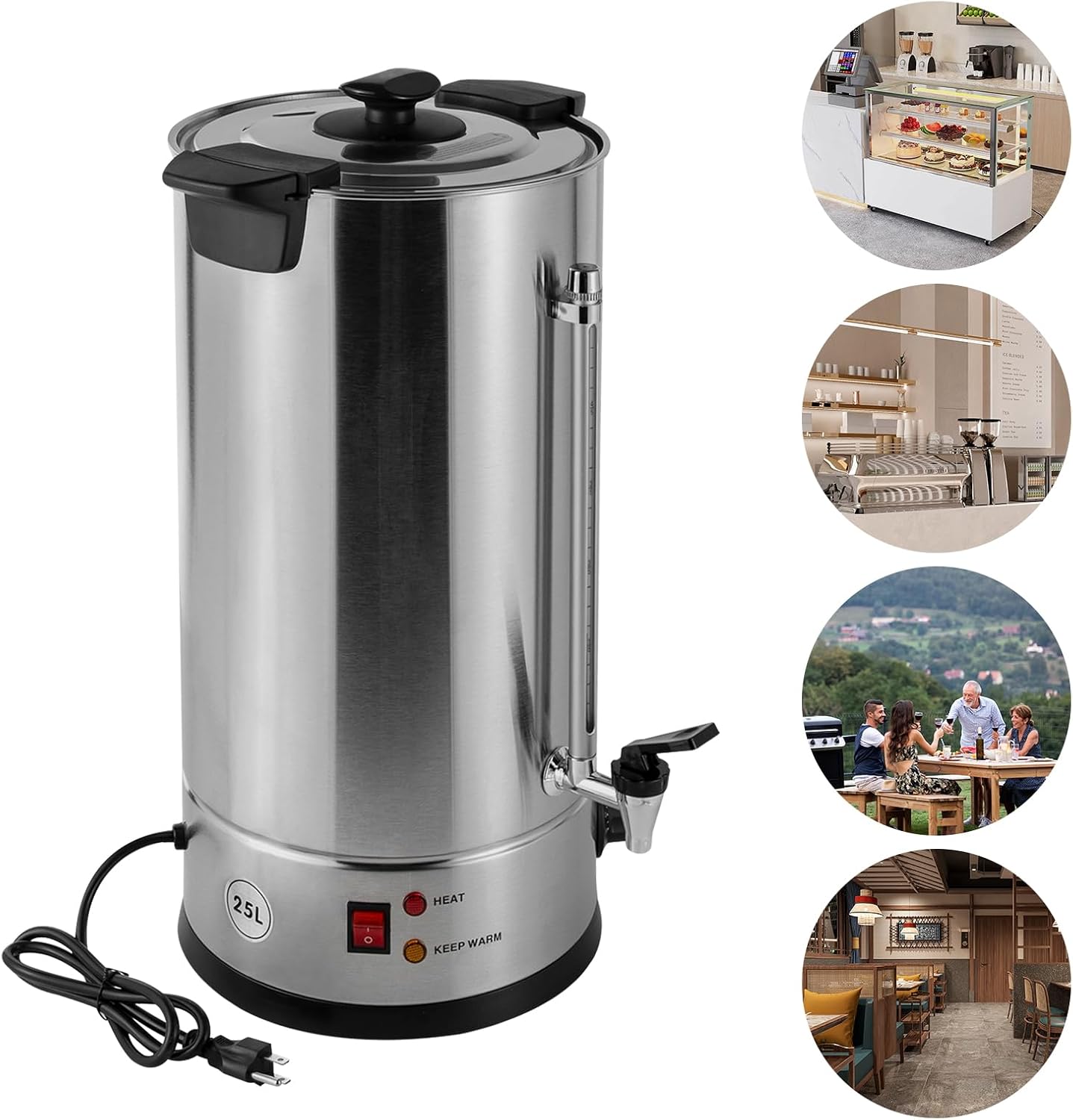 Commercial Coffee Urn, 25L/6.6Gal Stainless Steel Percolate Coffee Maker Hot Water Dispenser for Home, Party, Office, Wedding, Silver