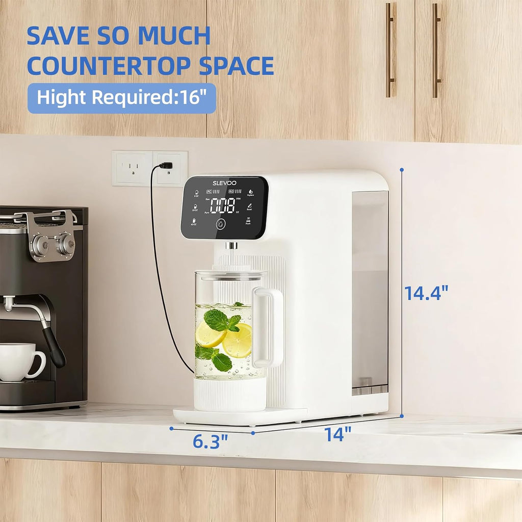 Reverse Osmosis Water Filter Countertop, 6 Stage Ro Water Filtration System with Remineralization Glass Pitcher, 4:1 Pure to Drain, TDS Real-Time Displaying, 4L Capacity Tank for Home Office