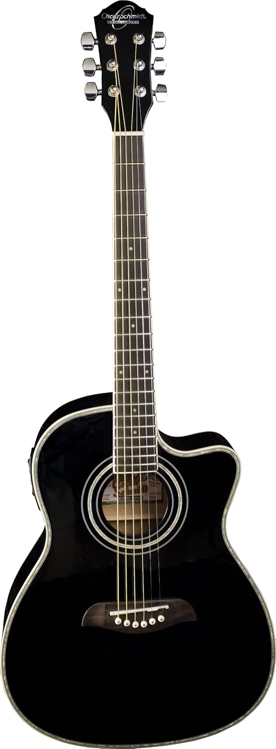 Oscar Schmidt 6 String OG1B 3/4 Size Dreadnought Acoustic Electric Guitar. Black (OG1CEB-A)