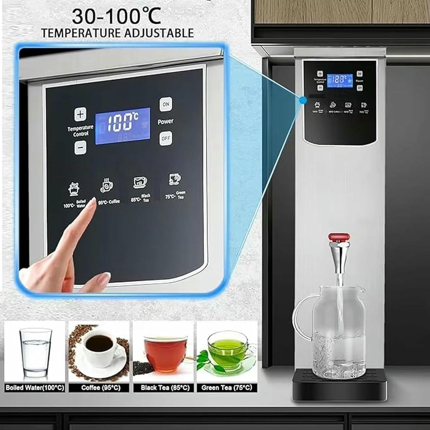Commercial Hot Water Boiler,2.5KW Stainless Steel Instant Hot Water Boiling Machine with Digital Control Panel,Coffee Making Water Heater for Offices,Restauran(Silver 20L)