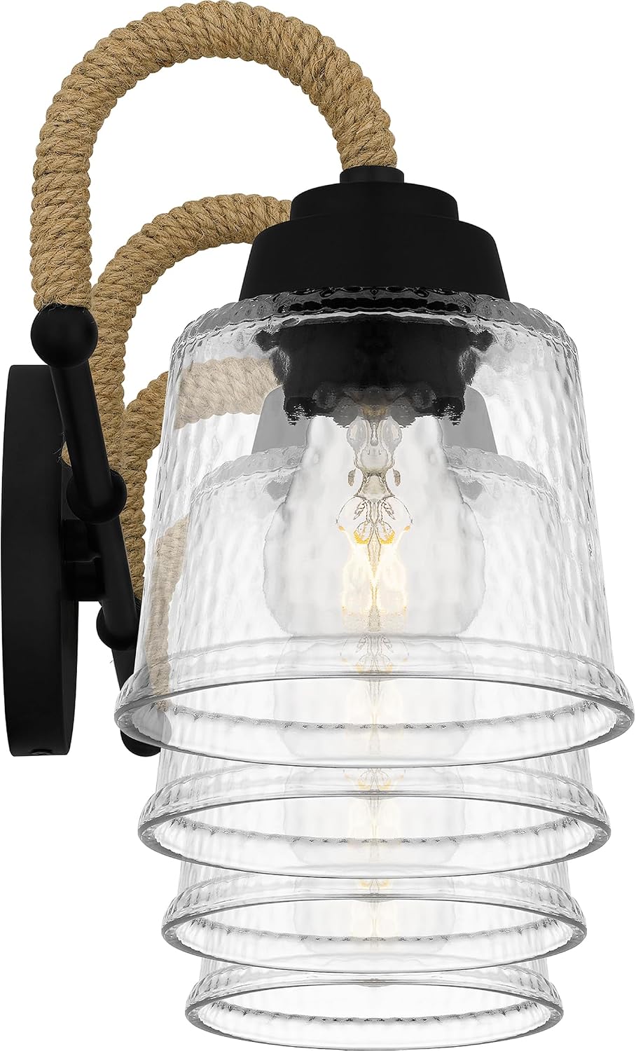 Quoizel Seabreeze Bath Vanity Lights,31 Inch 4-Light Matte Black Coastal-Inspired Lighting Fixtures Over Mirror, Clear Hammered Glass, 100W, Transitional Wall Light for Bathroom, Dresser or Sink