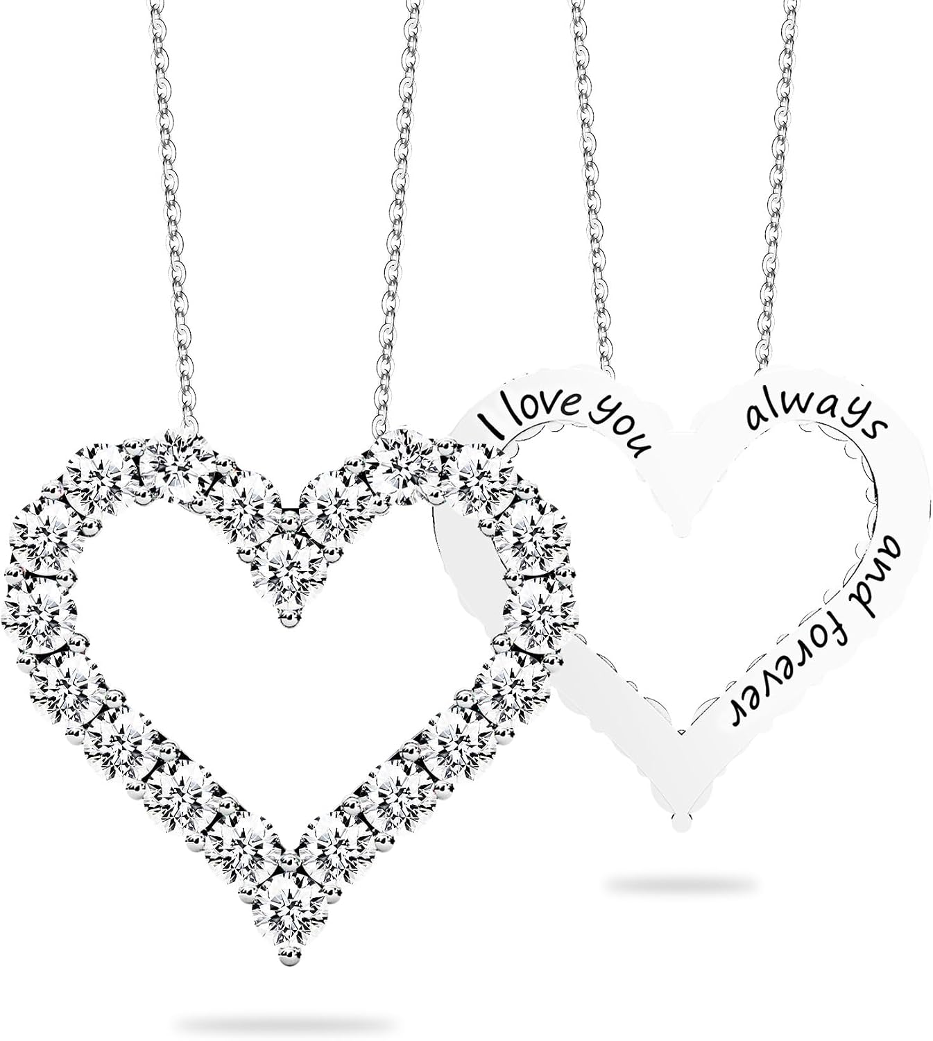 Heart Pendant Necklace for Her Moissanite Lab-Created Gem Jewelry for Women I Love You S925 Sterling Silver Gifts to Wife Girlfriend Mom Daughter Anniversary Birthday Christmas Valentines Day