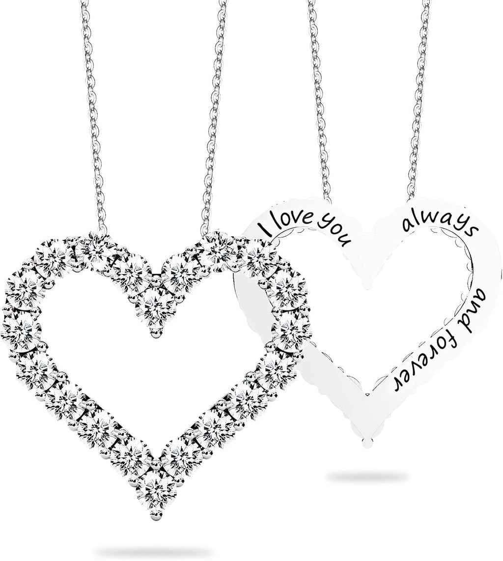 Heart Pendant Necklace for Her Moissanite Lab-Created Gem Jewelry for Women I Love You S925 Sterling Silver Gifts to Wife Girlfriend Mom Daughter Anniversary Birthday Christmas Valentines Day