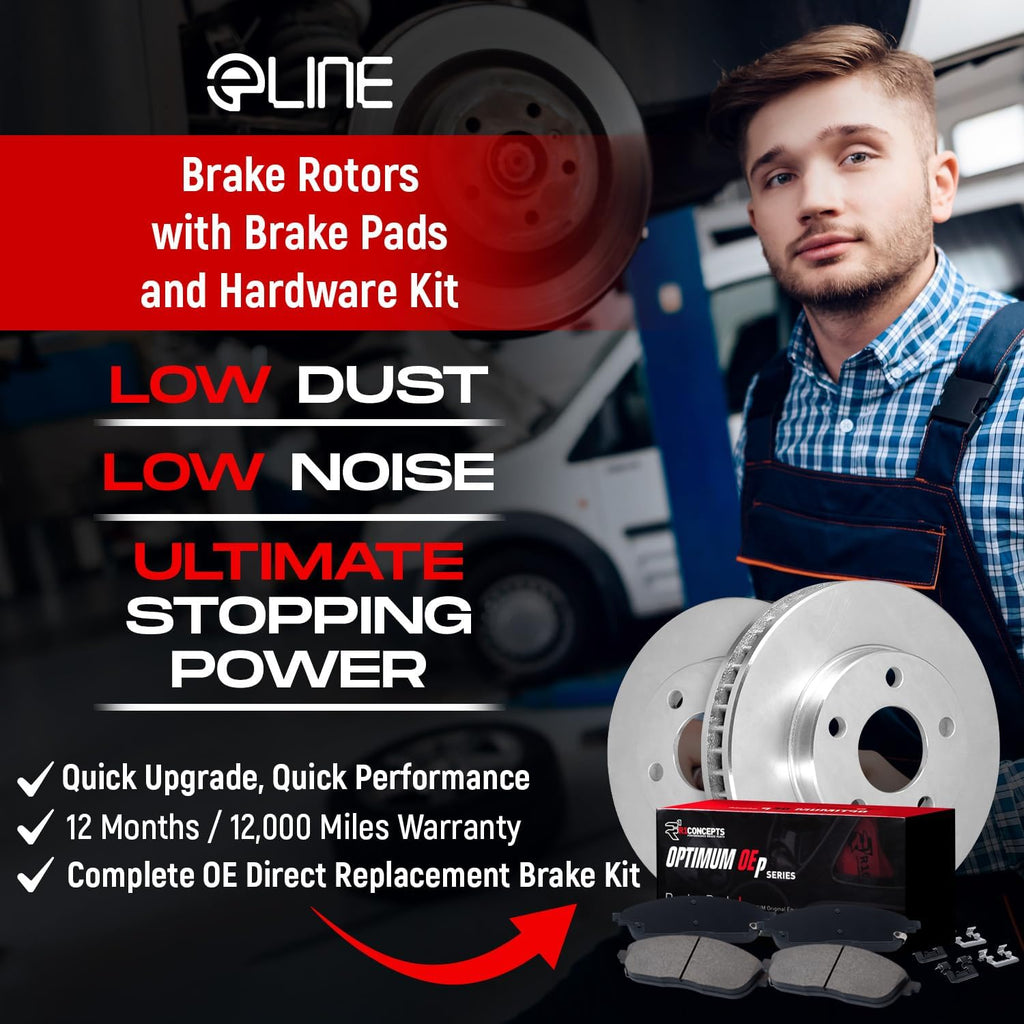 R1 Concepts Front and Rear Brake Kit Fits 2022-2024 Hyundai Tucson; 2023-2025 Kia Sportage| Optimum Oep Pads, Blank Rotors| Hardware| 12.8' Front & 11.8' Rear