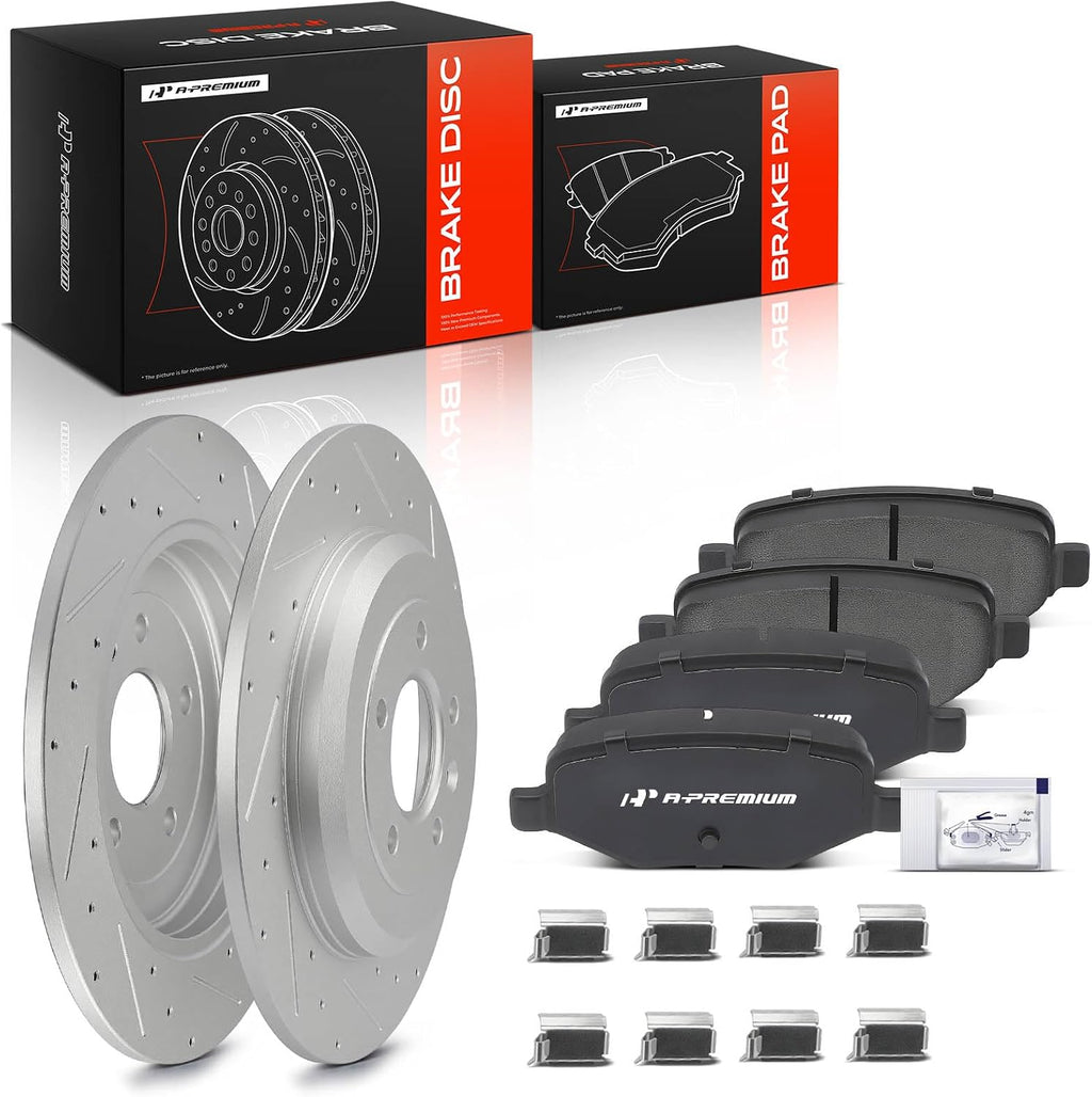 A-Premium 12.99 inch(330mm) Rear Drilled and Slotted Disc Brake Rotors+Ceramic Pads Kit Compatible with Ford & Lincoln Models - Edge/MKX 2011-2012, Explorer 12-19, Flex 09-19, MKS 09-12, Taurus 10-19