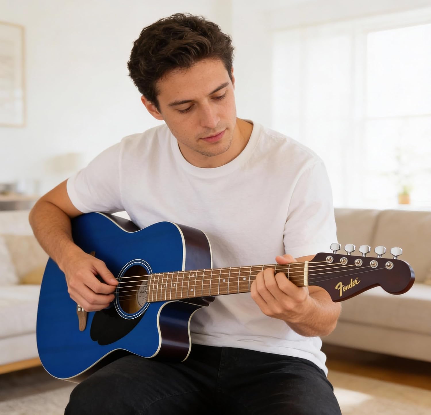 Fender California Redondo CE Acoustic-Electric Guitar - Saphire Blue Bundle with Hard Case, Strap, Strings, Picks, and Austin Bazaar Instructional Video