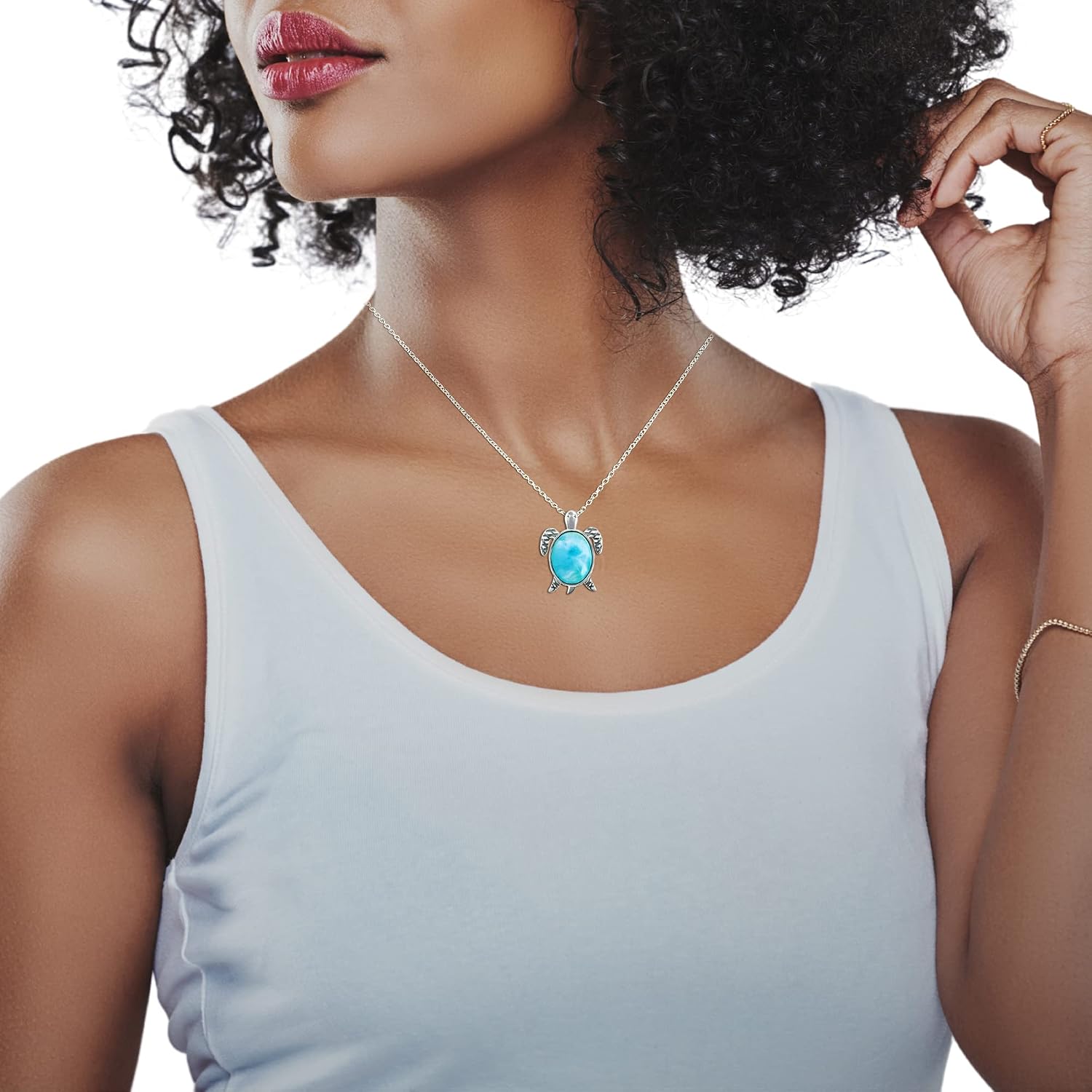 Natural Larimar Necklace in Silver - Starfish Seahorse Anchor - Natural Larimar Jewelry - Beautiful Blue Larimar Stones - Larimar Gemstone Necklaces for Women