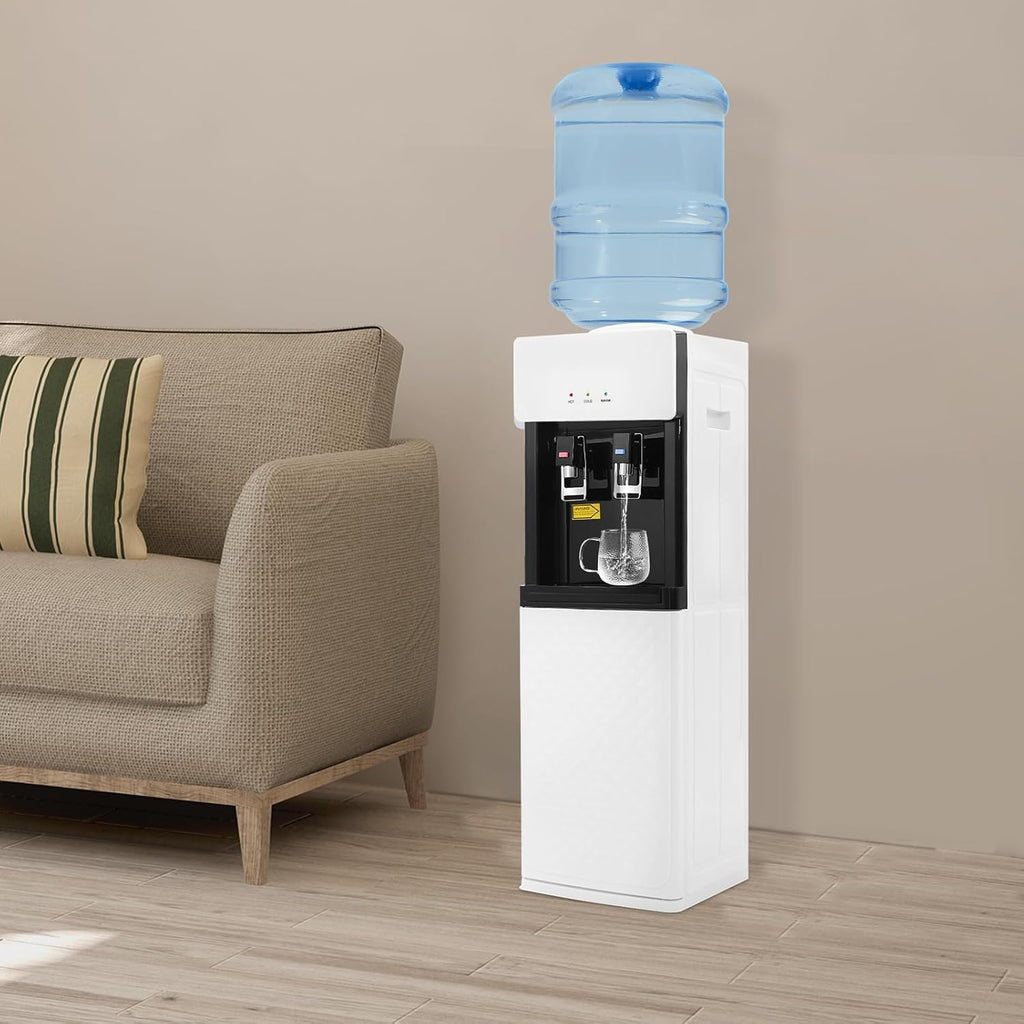 Water Coolers, 110V Bottom Loading Water Dispenser Cold Hot Water Dispenser Countertop Electric Water Dispenser Stainless Steel Bottom Loading Water Cooler for Homes, Gyms, Office (White)