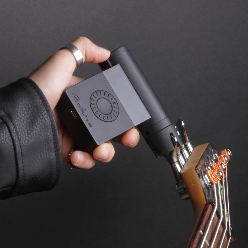 Roadie Bass Automatic Tuner for Bass Guitar and Stringed Instruments | Advanced Vibration Detection, 40+ Preset Tunings, Faster Restringing | With Signature Series Power Bundle
