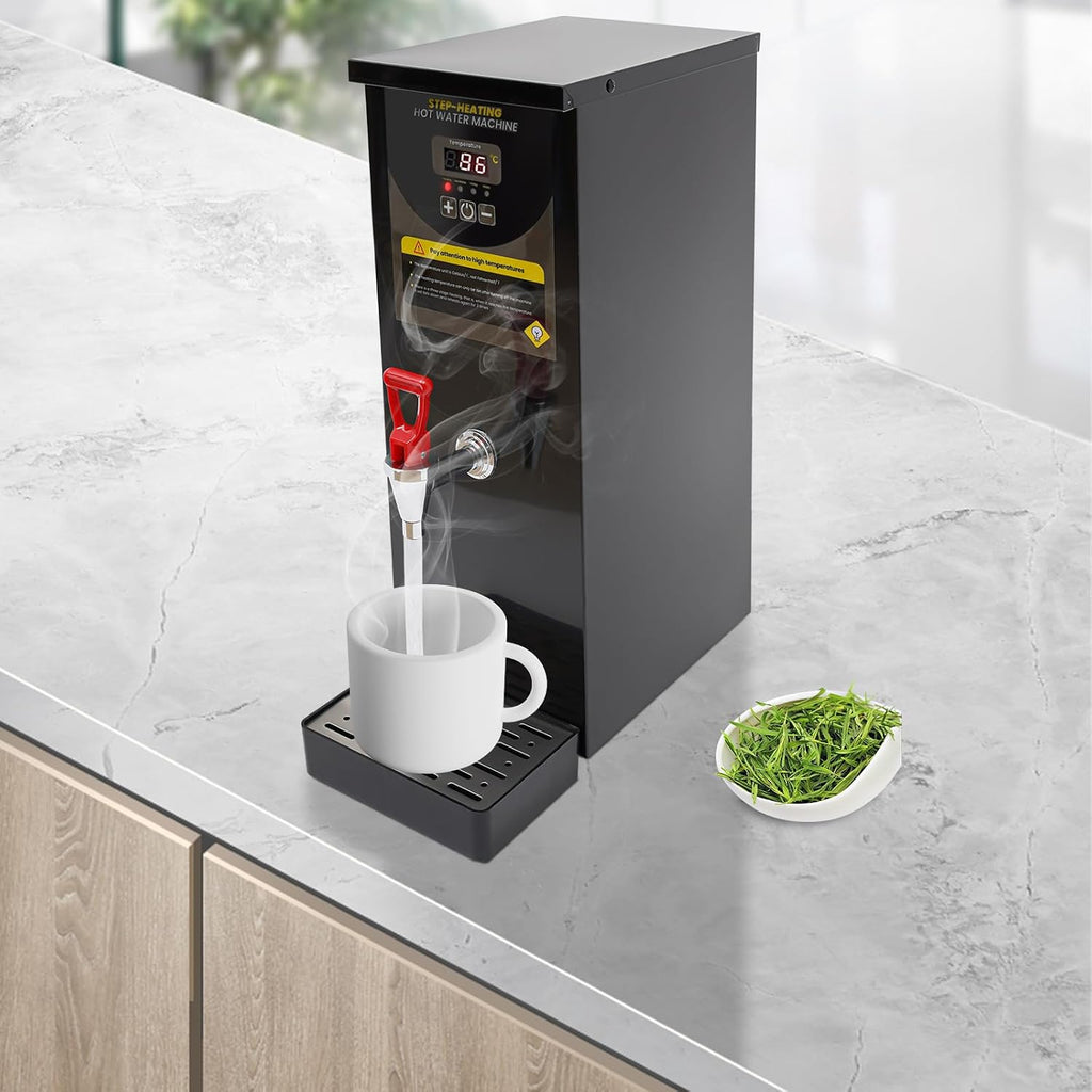 Step-Heating Commercial Hot Water Dispenser Countertop 2000W Fast Ready Water Boiler Machine Automatic 8L Water Boiler for Restaurant, Home, Office (Black)