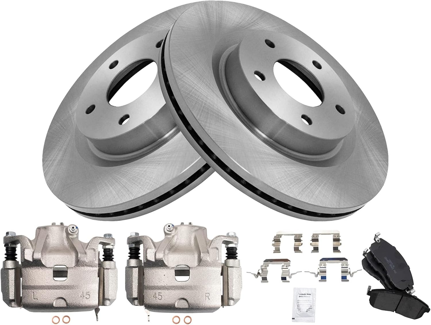 TRQ Front Brake Pad and Rotor Set Ceramic Vented Rotors Calipers Compatible with 2010-2013 Nissan Altima