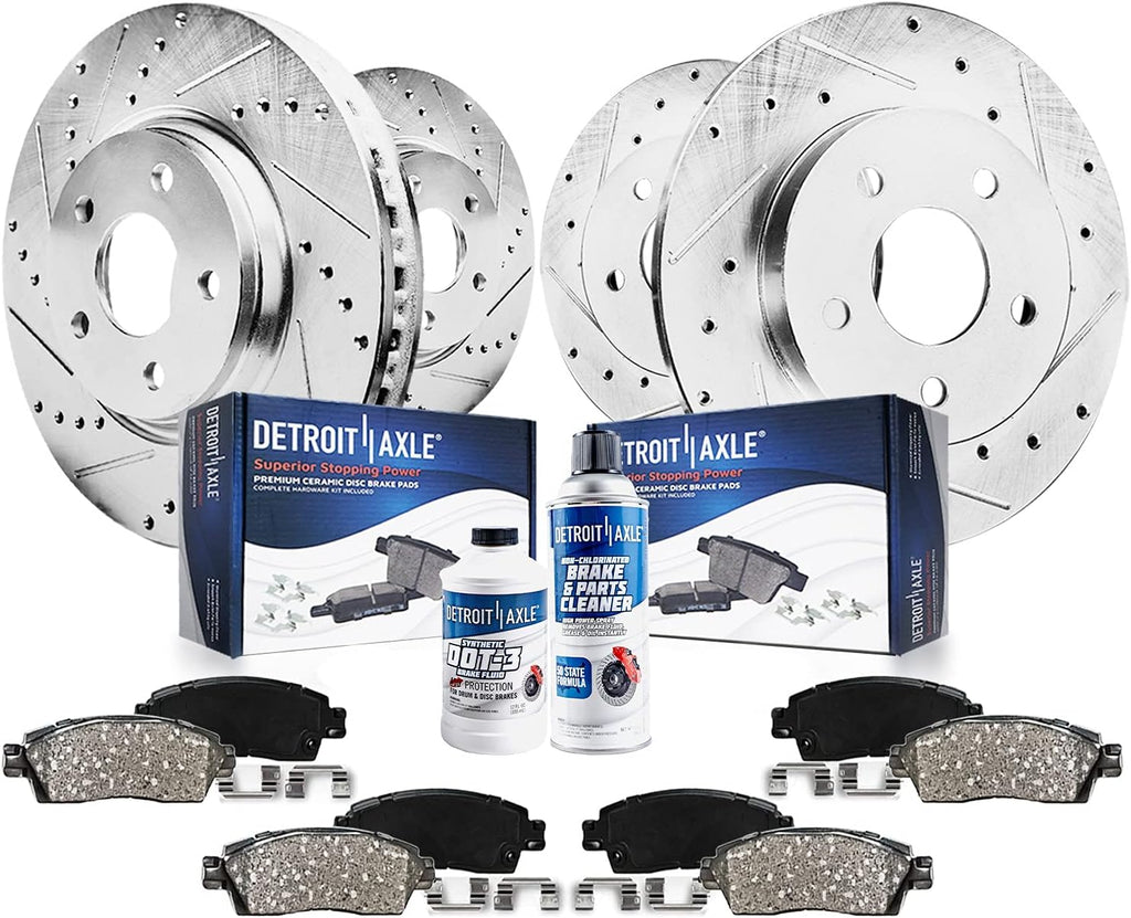 Detroit Axle - 10pc Brake Kit for 2016 2017 2018 Lincoln MKX, Drilled Slotted Disc Brake Rotors Ceramic Brakes Pads Replacement : 13.58' inch Front and 12.44' inch Rear Rotors