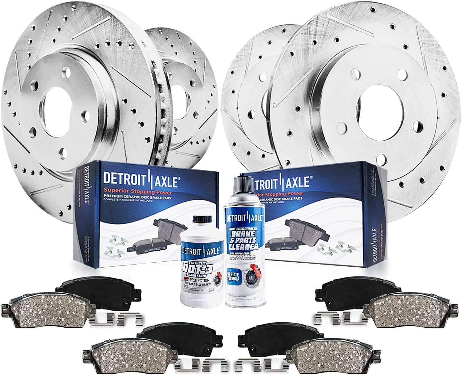 Detroit Axle - Brake Kit for 2013-2025 Nissan Altima, Drilled and Slotted Disc Brake Rotors Ceramic Brakes Pads Replacement: 11.65' inch Front and 11.46' inch Rear Rotor