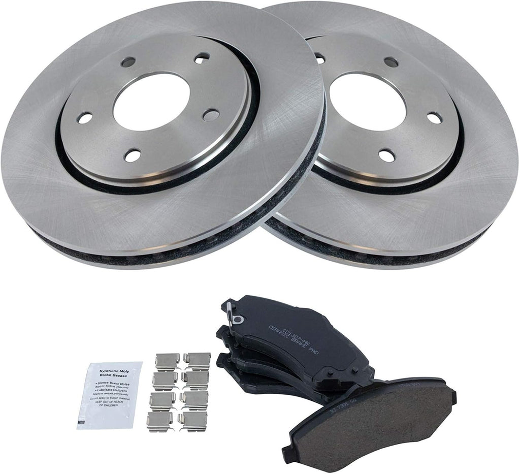TRQ Front Brake Pad and Rotor Set Ceramic Vented Rotors Compatible with 2008-2016 Chrysler Town and Country 2008-2016 Grand Caravan 2009-2013 Journey 2012-2015 Ram C V 2009-2014 Volkswagen Routan