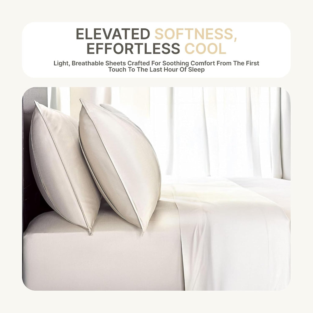BedVoyage Cooling Sheets King – Viscose from Bamboo, Sheet Set for Hot Sleepers, 18' Deep Pocket, Soft Breathable Bedding, Ivory