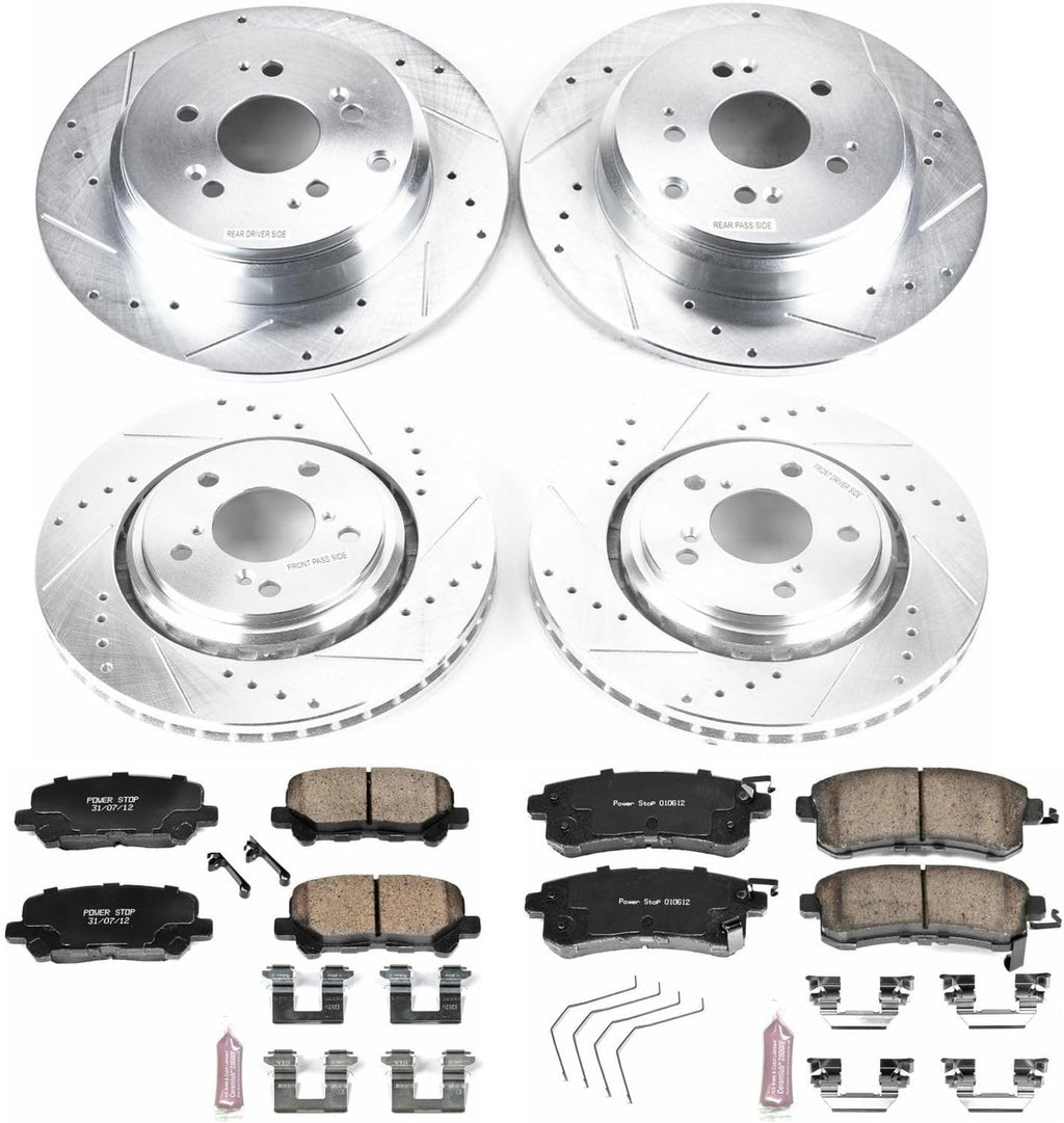 PowerStop Front and Rear Brake Kit for Honda Odyssey 2015-17 - Drilled and Slotted Disc Rotors with Carbon-Fiber Ceramic Brake Pads Replacement, K6958