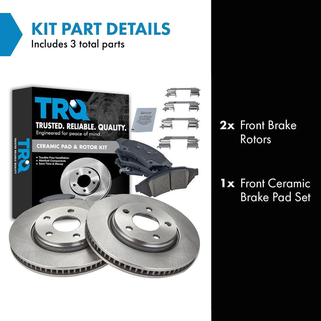 TRQ Front Brake Pad and Rotor Set Ceramic Vented Rotors Compatible with 2004 Pontiac Grand Prix