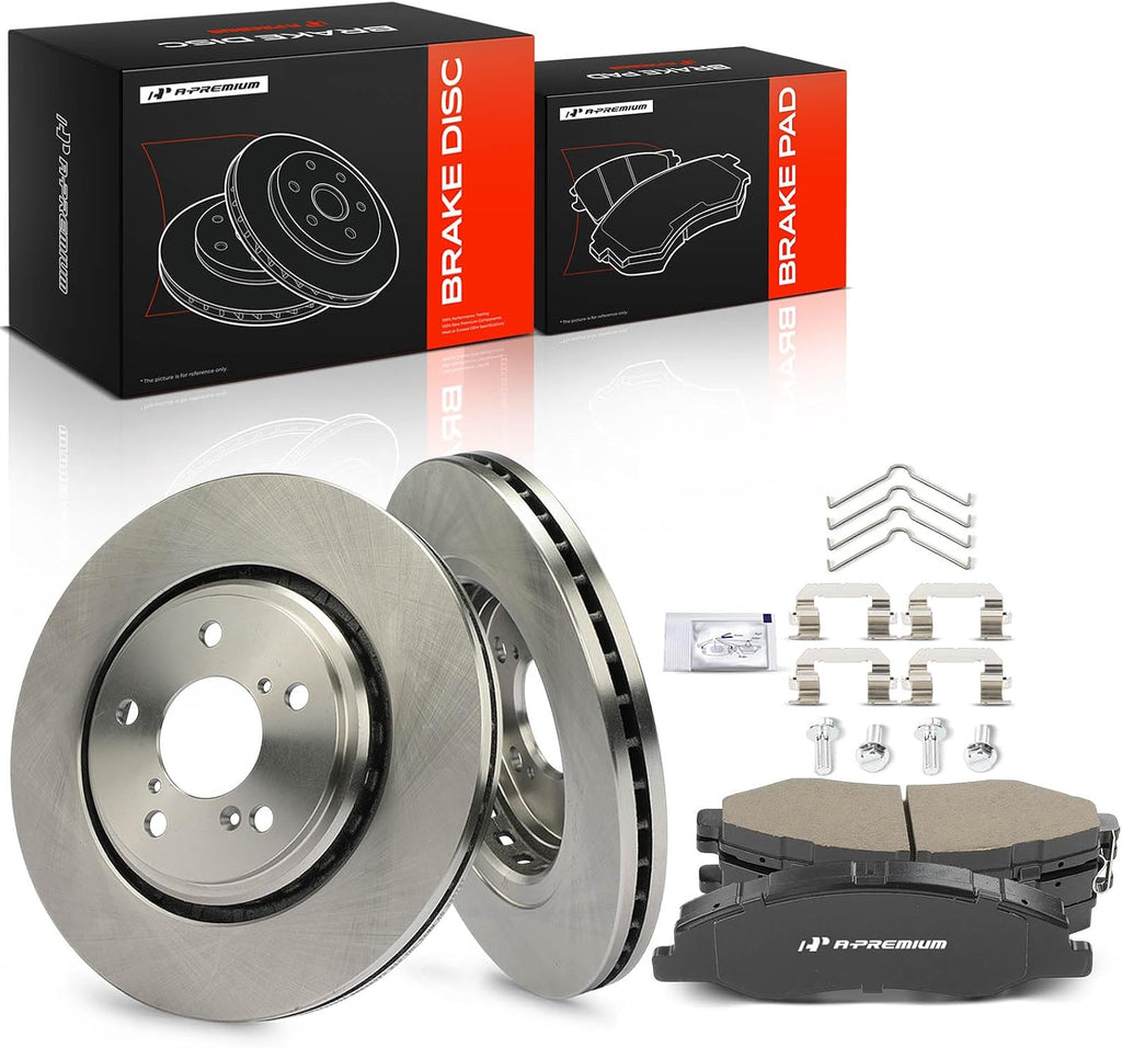 A-Premium 12.59 inch (320mm) Front Vented Disc Brake Rotors + Ceramic Pads Kit Compatible with Select Honda Models - Odyssey 2018-2023, 6-PC Set