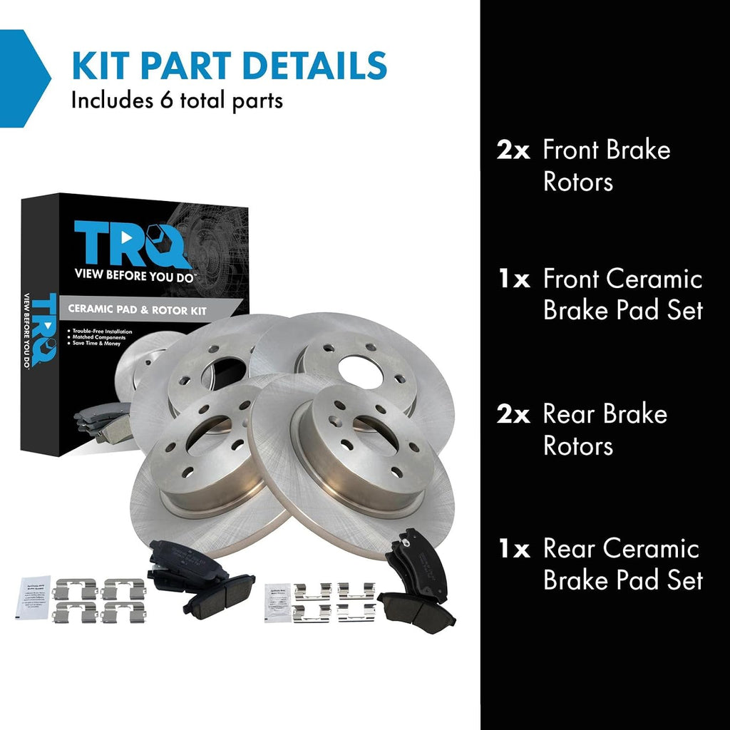 TRQ Front and Rear Brake Pad and Rotor Set Ceramic Vented Solid Rotors Compatible with 2011-2015 Chevrolet Cruze 2016 Cruze Limited 2014-2016 Sonic