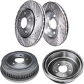 Detroit Axle - Brake Kit for Chrysler Town & Country Dodge Grand Caravan Plymouth Voyager, Front Drilled & Slotted Disc Brake Rotors Rear 12.11'' inch Brake Drums Replacement