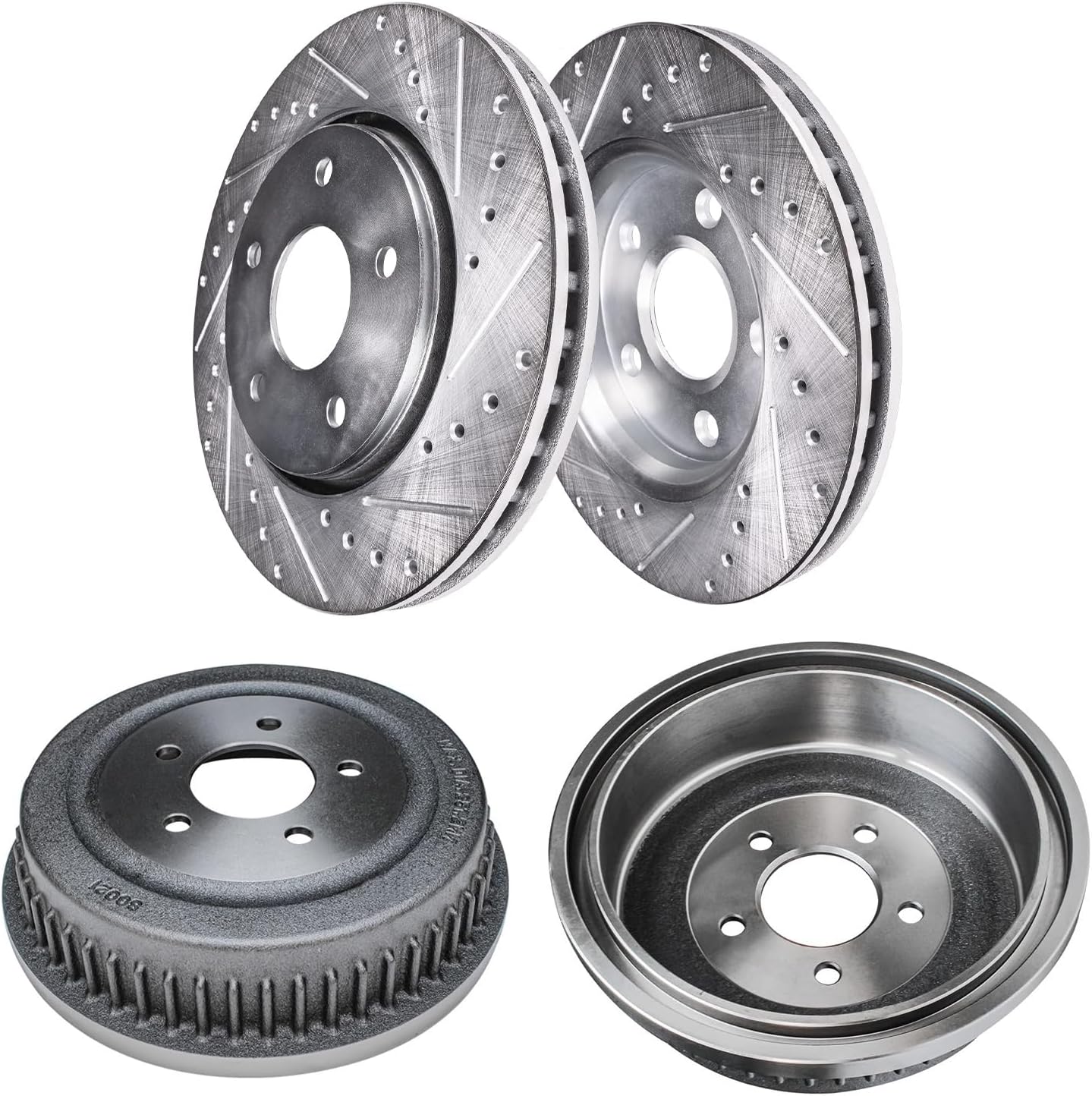 Detroit Axle - Brake Kit for Chrysler Town & Country Dodge Grand Caravan Plymouth Voyager, Front Drilled & Slotted Disc Brake Rotors Rear 12.11'' inch Brake Drums Replacement