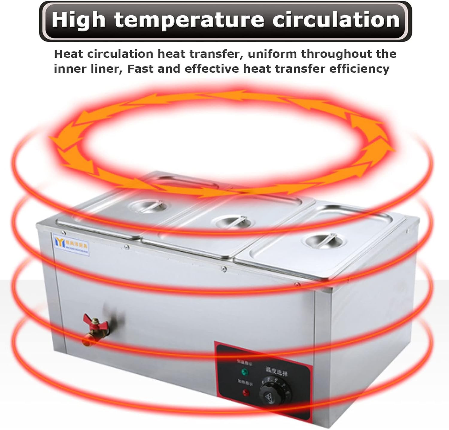 Electric Food Warmer, 3 Section Buffet Warmer and Hot Plate, Stainless Steel Electric Buffet Server, Adjustable Thermostat Commercial Countertop Food Warmer with Covers, Drain Tap for Restaurants