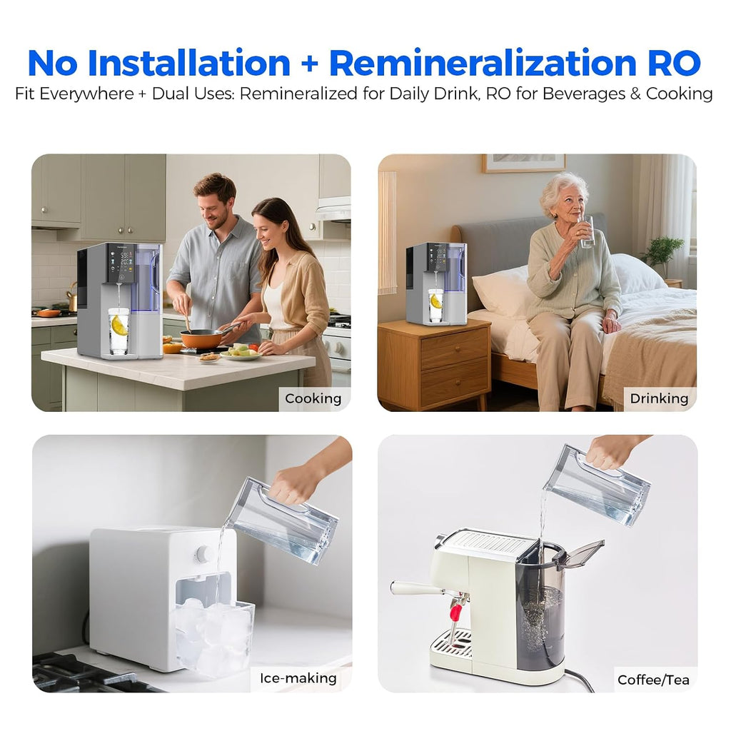 Alkaline Mineral Hot and Cold Countertop Reverse Osmosis System - 2 Filters (1 RO + 1 Remineralization pH+ RO) for 4-Year Lifespan, 3s Hot, 8-Stage RO Filtration, NSF/ANSI372/42/58, C5 Bundle