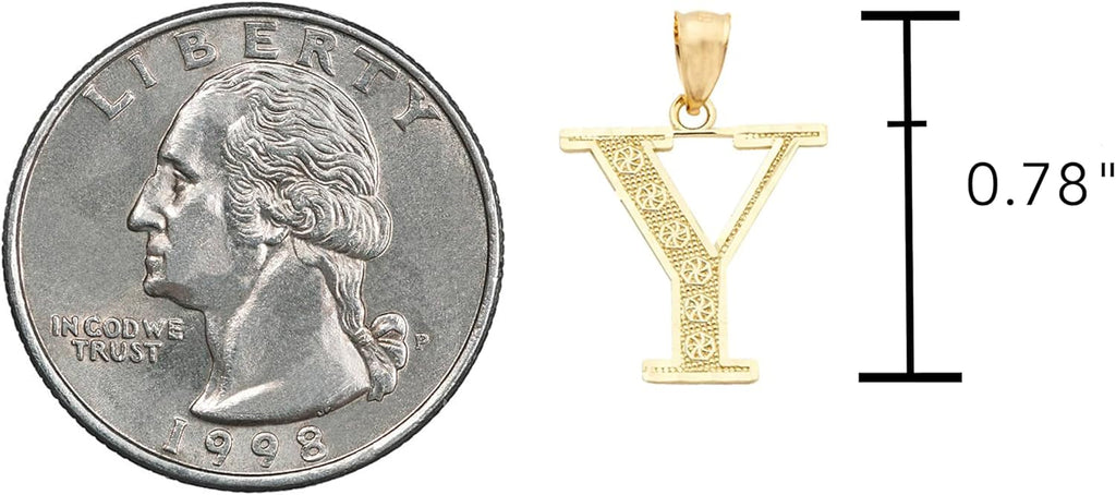 LoveBling 10K Yellow Gold Diamond Cut A to Z Alphabet Initial Letter Charm Necklace Pendant (Small Size)