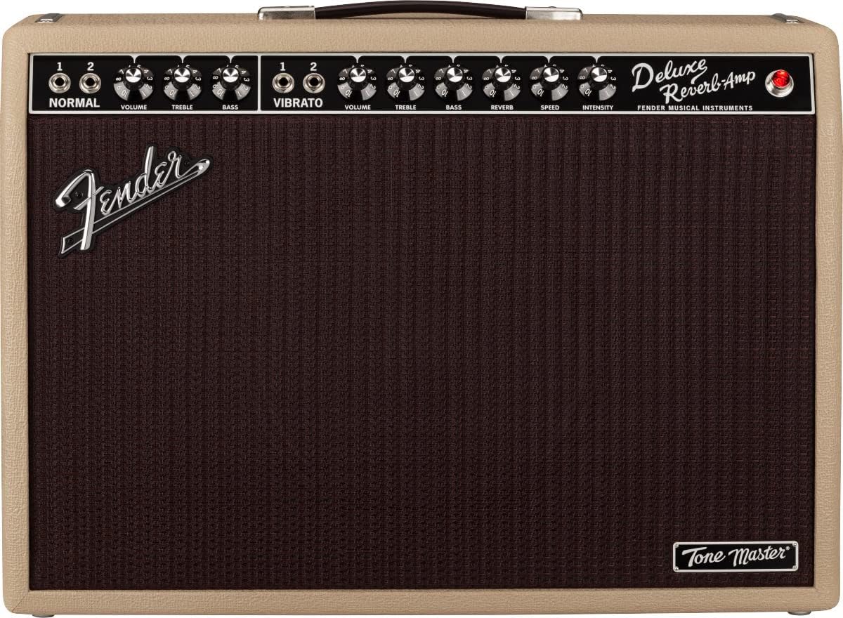 Fender Tone Master Deluxe Reverb 1x12-Inch Guitar Combo Amplifier - Blonde Bundle with Instrument Cable, Amperstand Guitar Cradle, Tuner, and 24-Pack Picks
