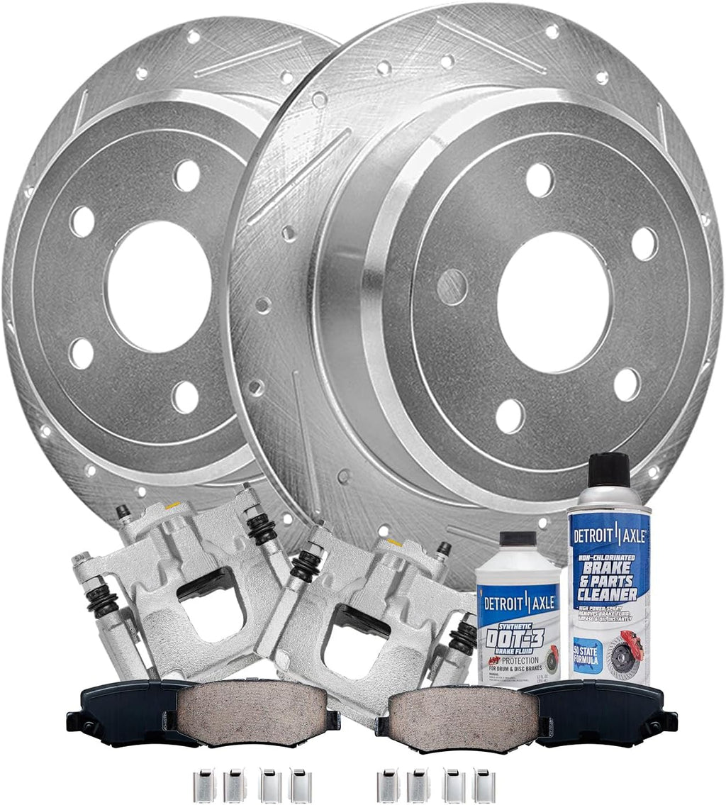Detroit Axle - Rear Brake Kit for 2007-2017 Jeep Wrangler Drilled & Slotted Brake Rotors and Ceramic Brakes Pads 2008 2009 2010 2011 2012 2013 2014 2015 2016 Replacement : 12.44' inch Rotor